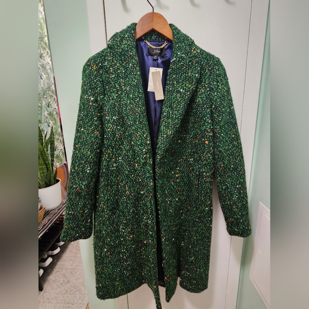 NWT J.Crew Petite Daphne Italian Tweed Coat | Size 8P | Peacock Green